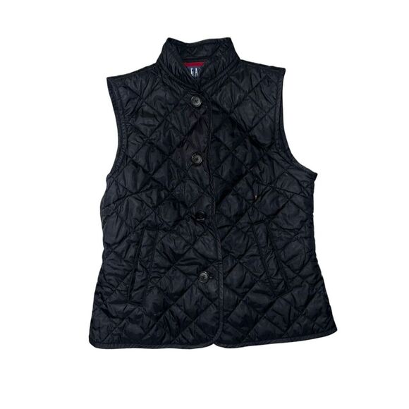 GAP Padded Puffy Puffer Vest, Black Sz XS . Buttons Sleeveless Preppy Minimalist - Picture 1 of 5
